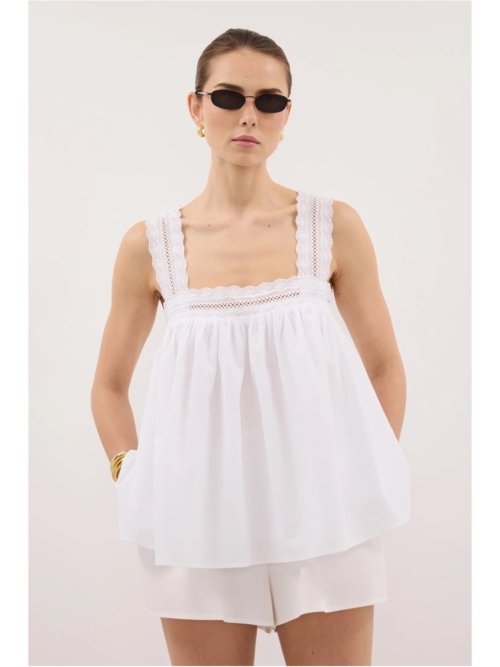 NWT DISSH Miranda White Lace Trim Top